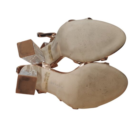 Report 8.5 Rose Gold Strappy Lucite Block Heel Sandals Y2K Club Kid Party Shoe - Picture 9 of 11